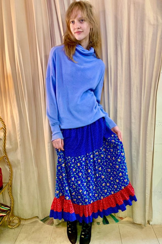 Vintage Blue Patchwork Print Ruffled Skirt Selected by Nomad Vintage #3