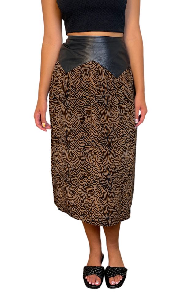 Vintage Brown Silk And Leather Skirt Selected By Ankh By Racquel