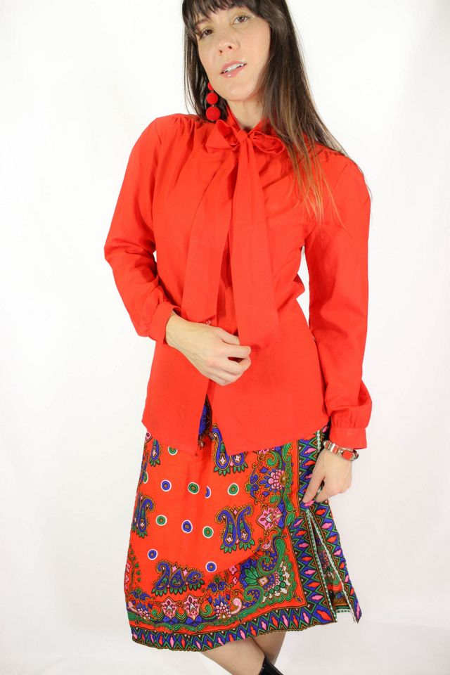 1960s Red Bow Tie Blouse Selected By Moons + Junes Vintage #1
