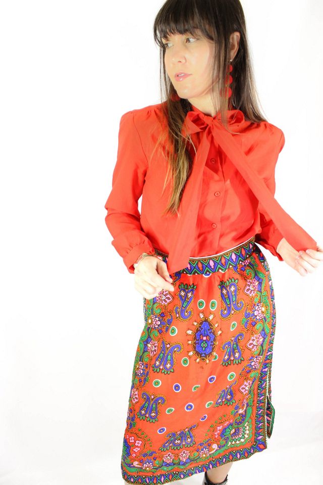1960s Red Bow Tie Blouse Selected By Moons + Junes Vintage #3