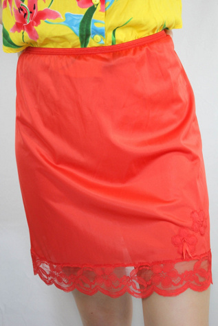 Vintage Red Lace Floral Slip Skirt Selected By Moons + Junes Vintage