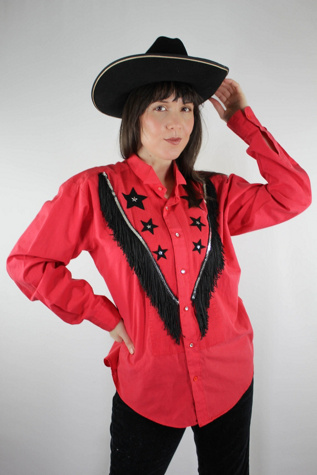 1980s Red Western Star Fringe Shirt Selected By Moons + Junes Vintage