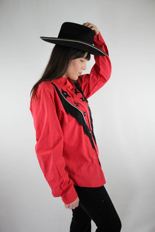Женская рубашка Moons + Junes Vintage 1980s Red Western Star Fringe Shirt Selected, цвет: Красный — фото 2