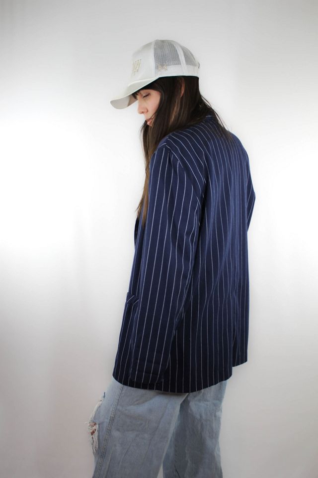 1980s Navy Blue Pinstripe Oversized Blazer Selected By Moons + Junes Vintage #3
