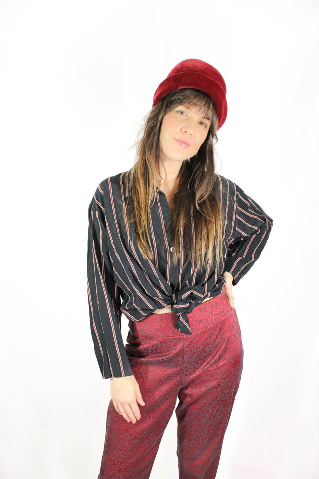 Vintage 1970s Kmart Burgundy Textured Poly Low Rise Wide Leg Pants