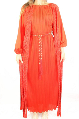 Женские платья Moons + Junes Vintage 1970s Lace Vest Chiffon Maxi Two Piece Dress Selected, цвет: Красный — фото 2