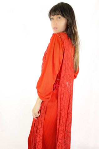 Женские платья Moons + Junes Vintage 1970s Lace Vest Chiffon Maxi Two Piece Dress Selected, цвет: Красный — фото 3