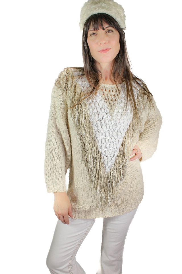 Shaggy Fringe Layered Crochet Woven Sweater Selected By Moons Junes Vintage