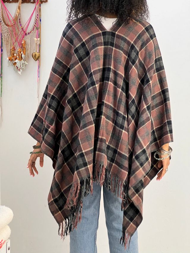 Anna Corinna Wool Dusty Plaid Poncho #1