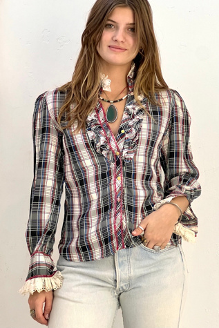 Vintage Chambray Hand Embroidered Button Down Selected by Anna Corinna