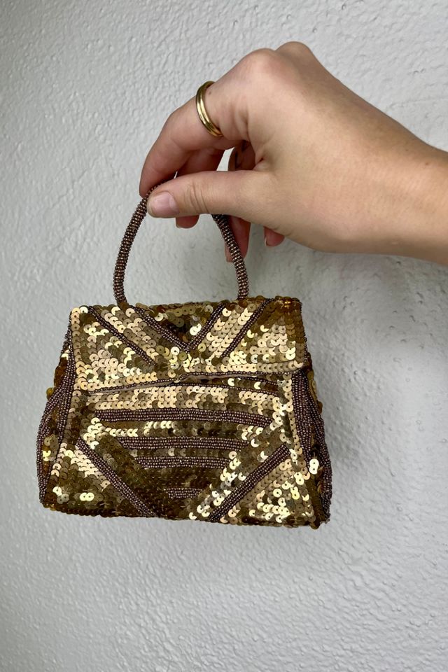 Vintage Small Hand Beaded Purse/Clutch Made in Belgium Gold