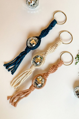 Macramé Disco Ball Car Charm by I Would Rather Knot at Free People in Blue