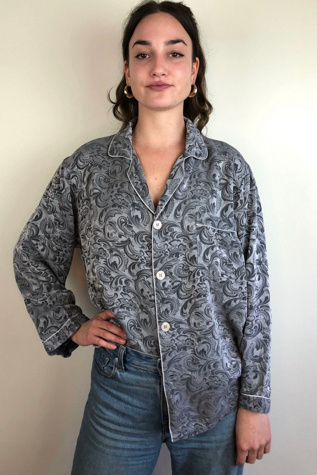 Vintage Grey Paisley Print Silk Blouse Selected by Picky Jane