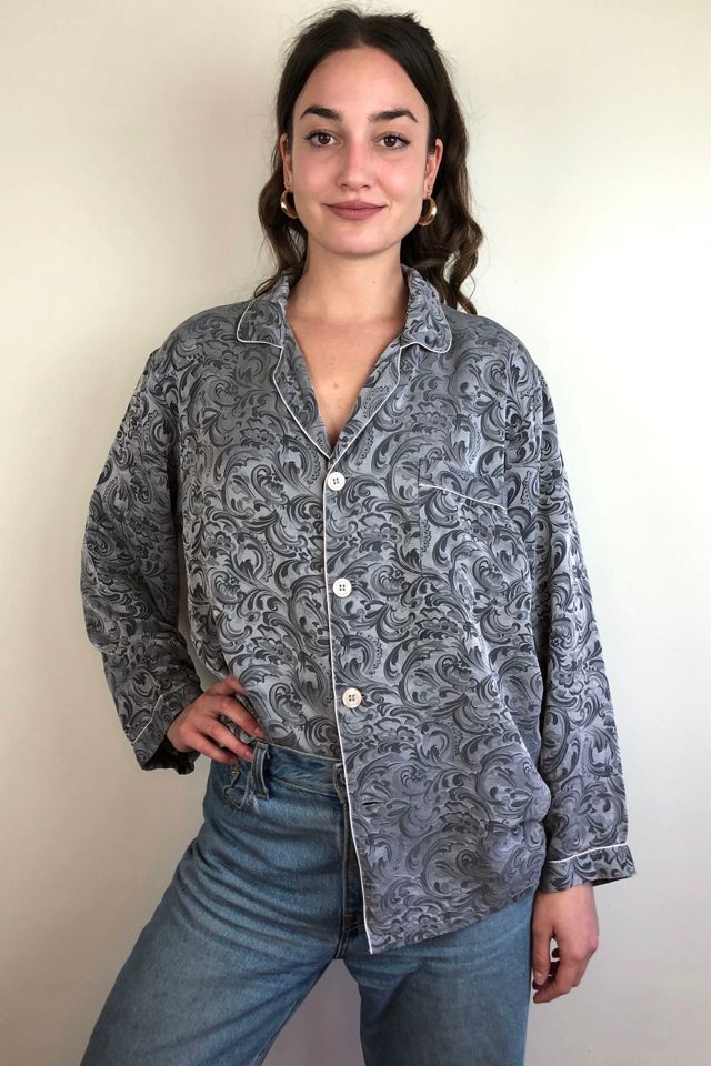Vintage Grey Paisley Print Silk Blouse Selected by Picky Jane #1