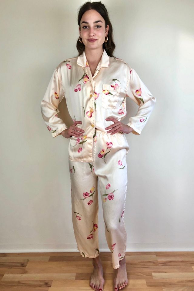 Vintage Mismatched Floral Silk 2-Piece Pajama Lounge Set Selected by Picky  Jane