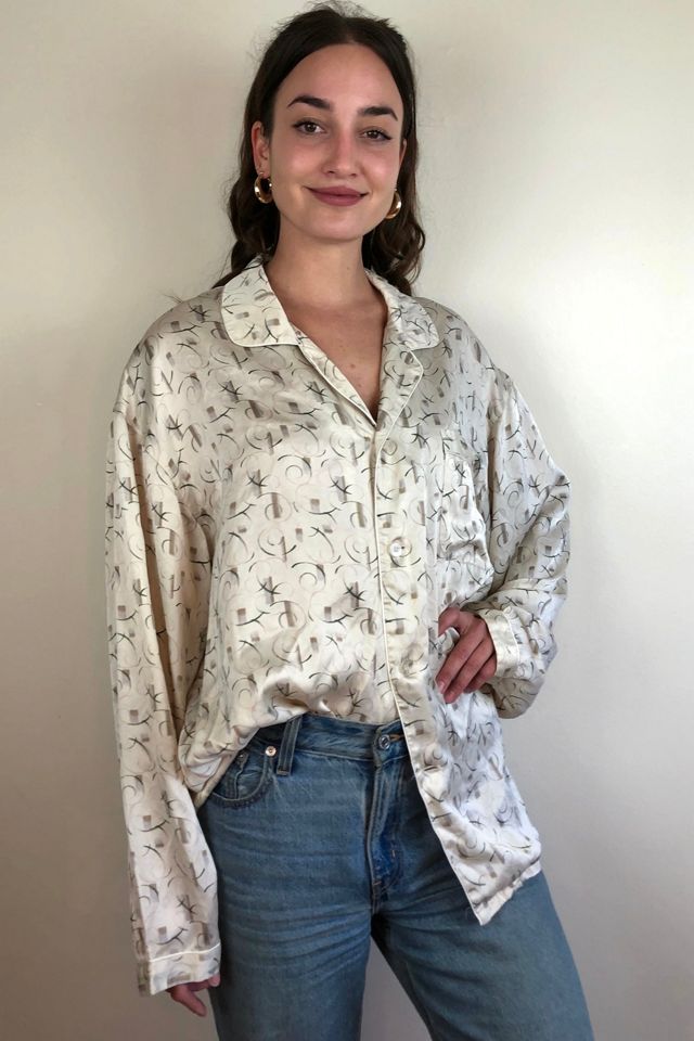 Vintage Creme Circular Printed Silk Blouse Selected by Picky Jane #1