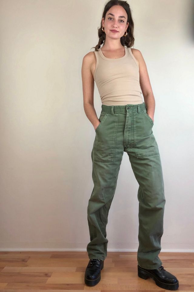 Perfectly Worn Vintage High Rise Zip Fly Cotton Army Pants