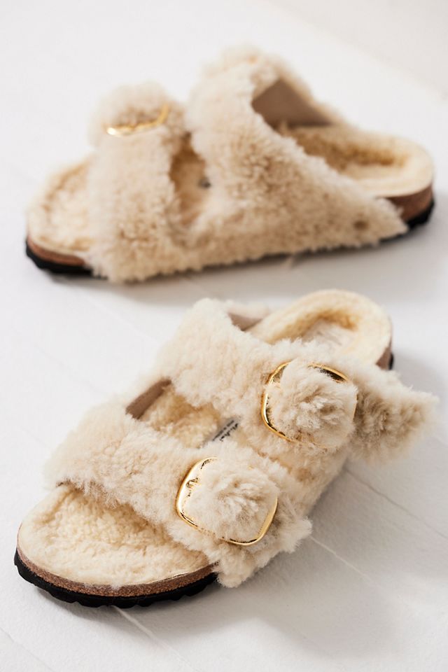 Birkenstock Papillio Arizona Teddy Shearling Sandals Eggshell Size 38 New