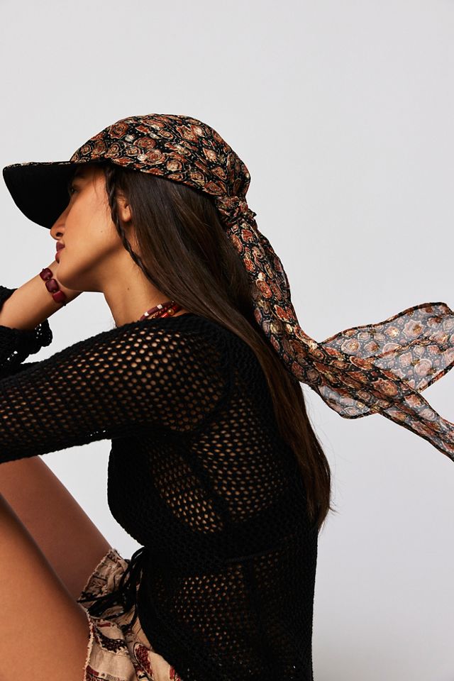 Free People Blue and Black Paisley Scarf Cap x Rahi Postiano New With Tag FREE PEOPLE RAHI Positano Paisley Print Scarf Cap One Size  main image 4