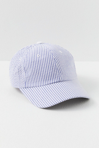 American Needle Seersucker Baseball Hat In White / Light Blue