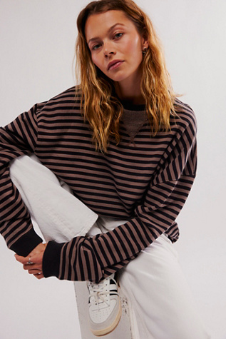 Classic Striped Oversized Crewneck at Free People in Dusk Combo, Size: Small