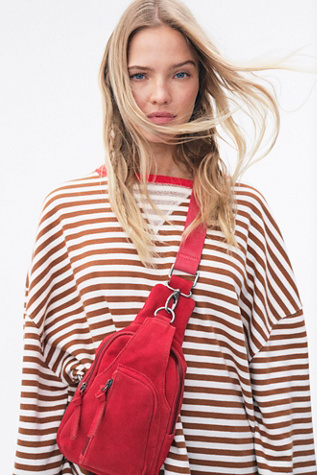 Classic Striped Oversized Crewneck By We The Free At Free People In Coffee Combo, Size: Medium