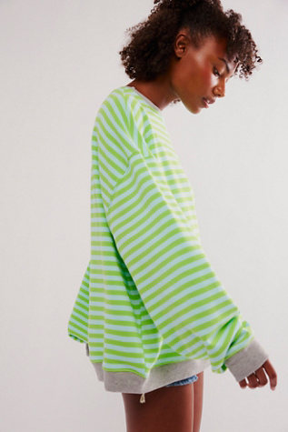 Classic Striped Oversized Crewneck at Free People in Kiwi Combo, Size: Large