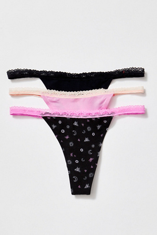 Care FP String Thong 3-Pack Knickers by Intimately at Free People in Print Mix, Size: Medium