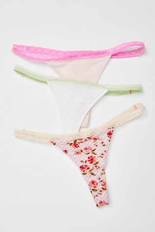 VS Pink Strappy Floral Logo Thong Panties G String