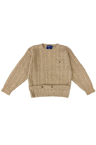 1980s Vintage Ralph Lauren Cable Knit Wool Sweater With Belt
