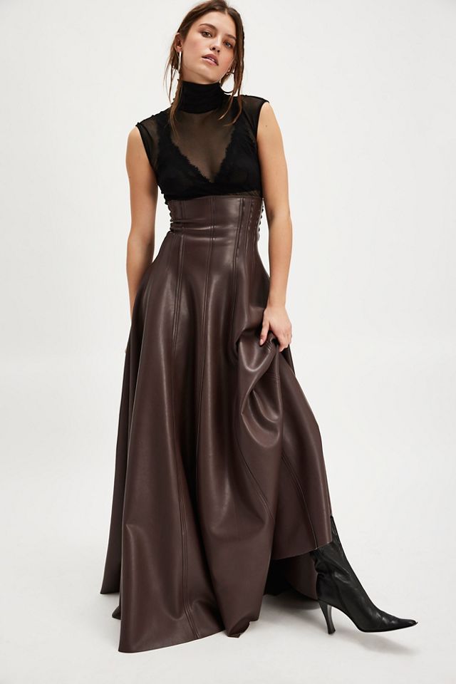 Norma Kamali Vegan Leather Long Grace Skirt #2