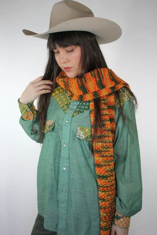 1970s Vintage Orange + Green Crochet Scarf Selected By Moons + Junes Vintage