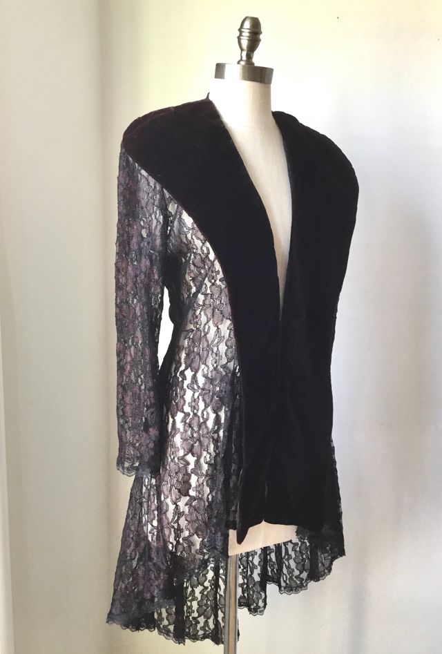 Vintage 1980s Black Cherry Cascading Lace Jacket Selected by Souls