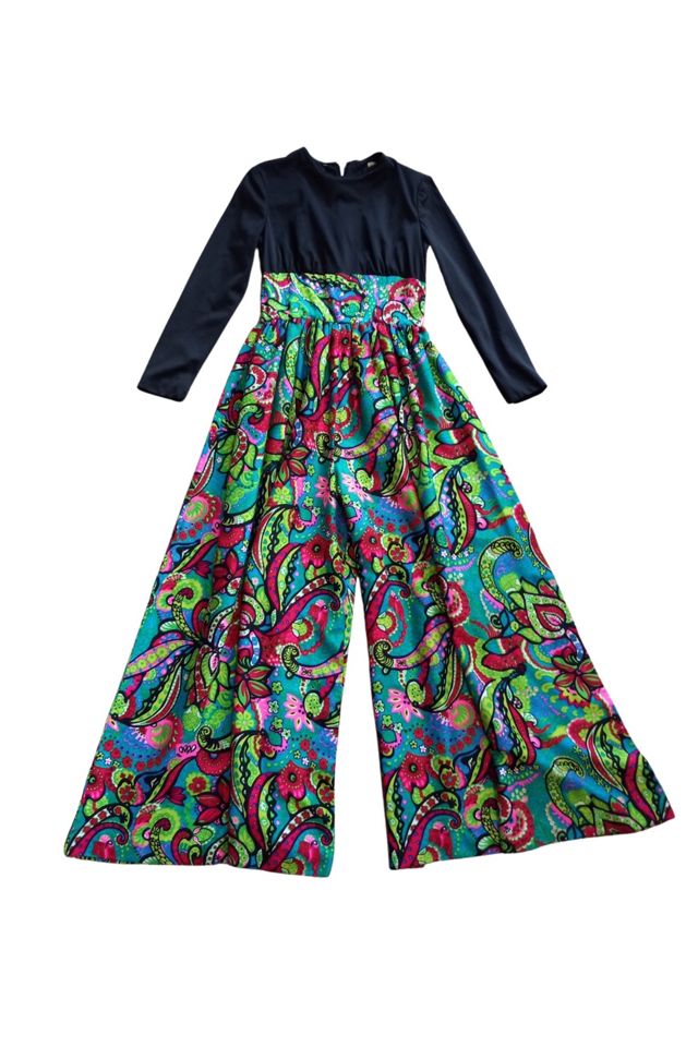 70s Paisley Dress-sundress-jumpsuit-palazzo Pant-gown/redgreen