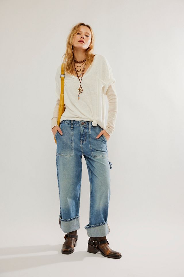 Free People Major Leagues Mid Rise Cuffed Jeans