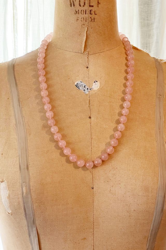 Vintage rose quartz bead necklace sale