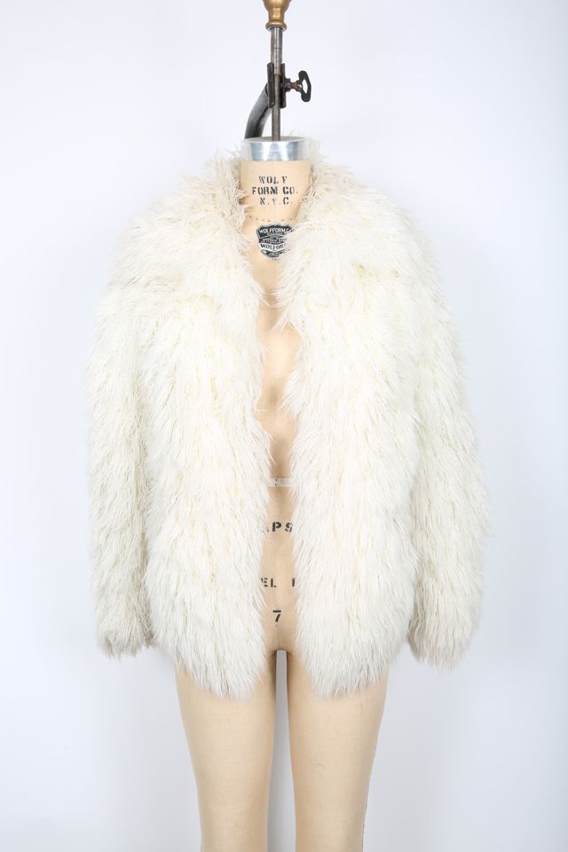 White Faux Fur Jacket, White Shaggy Faux Fur Coat