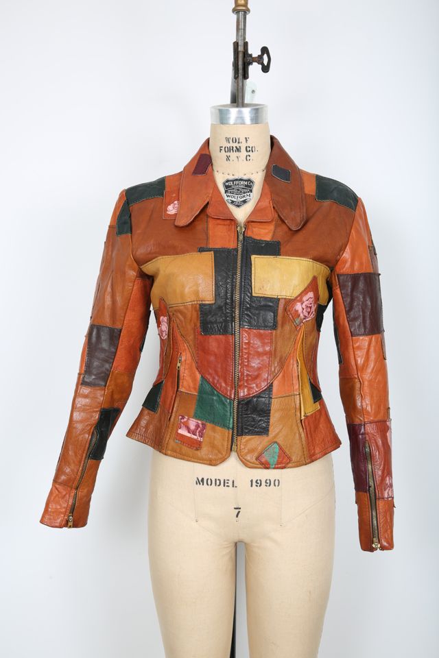 Patchwork leather outlet jacket