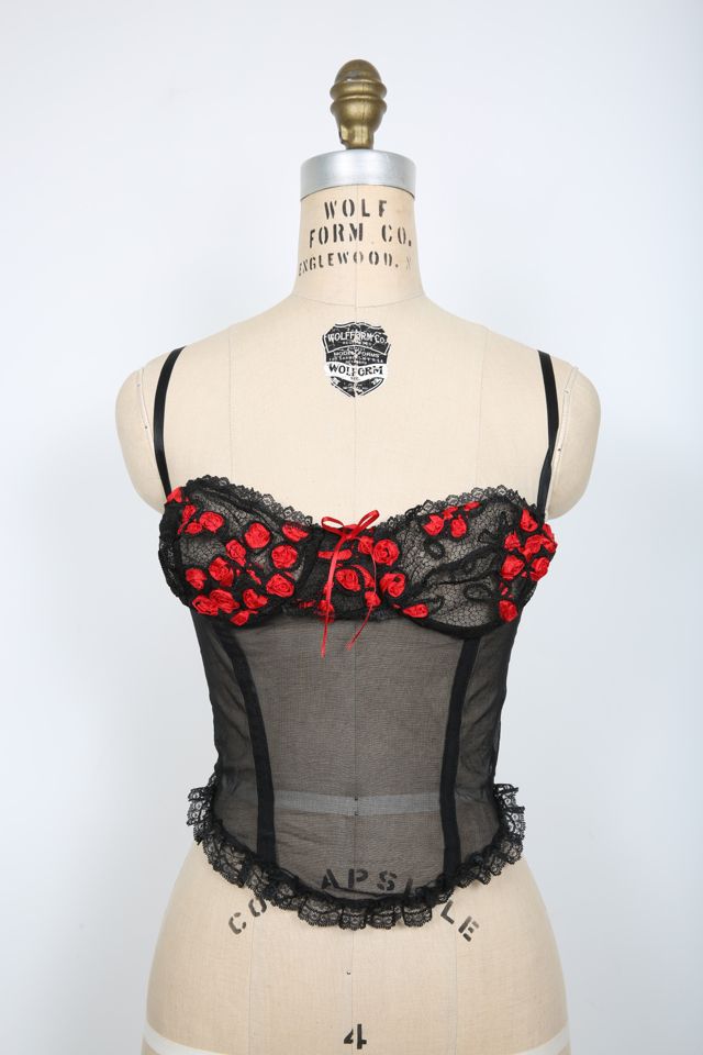 Vintage 90’s pink and black lace babydoll top