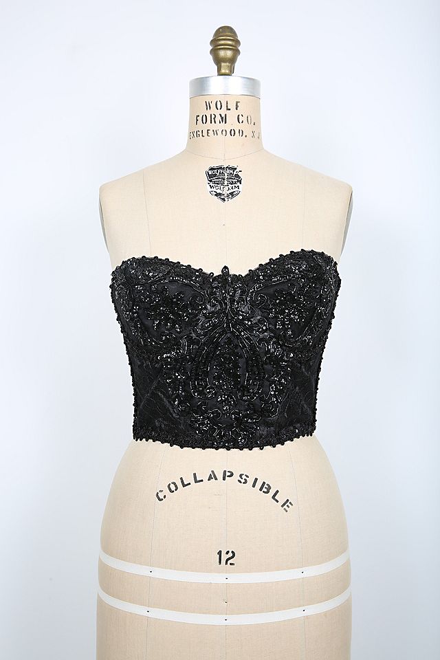 Vintage Black Lace & Heavily Beaded Bustier Bra Top Selected by Love Rocks  Vintage
