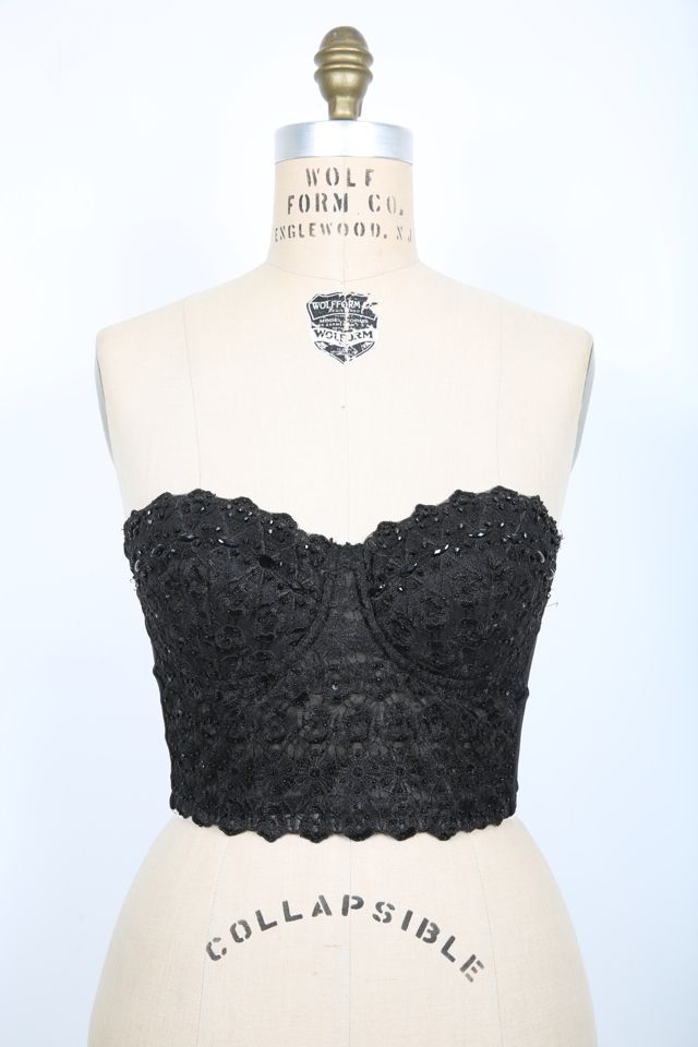 Black Lace Sequin & Beaded Bustier Bra Top Selected by Love Rocks Vintage