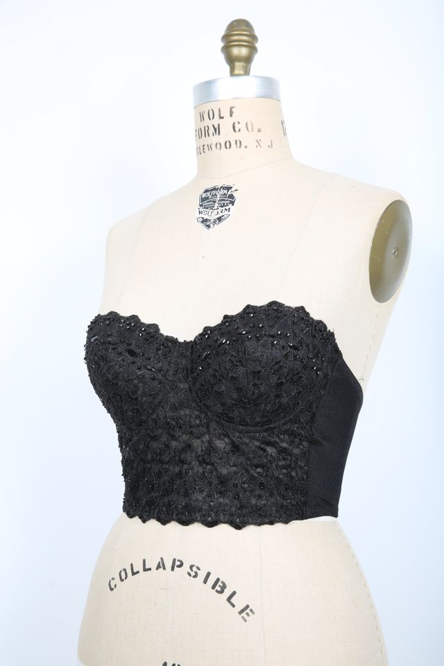 Black Lace Sequin & Beaded Bustier Bra Top Selected by Love Rocks Vintage
