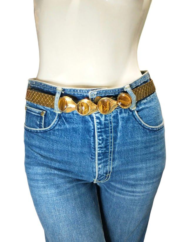 Alexis Kirk vintage tiger eye belt. Vintage Alexis Kirk Horned Black Belt - Raleigh Vintage main image 4