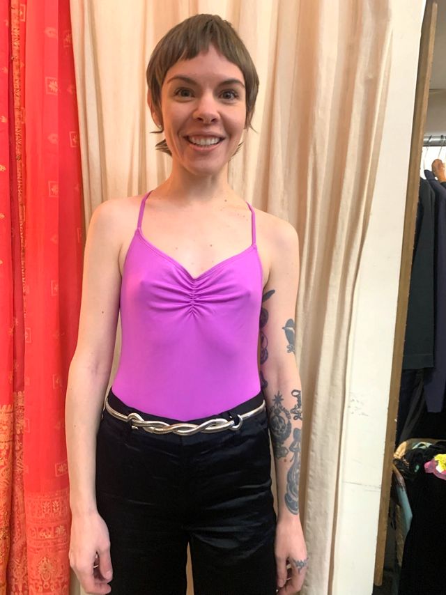 Vintage Fuchsia Stretched Ruched Bodysuit Selected by Nomad Vintage #2