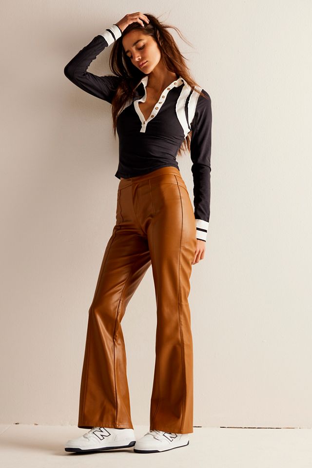 Brown Women's Bell Bottom High Waisted Faux Leather Pants Flare Pants –  Lookbook Store