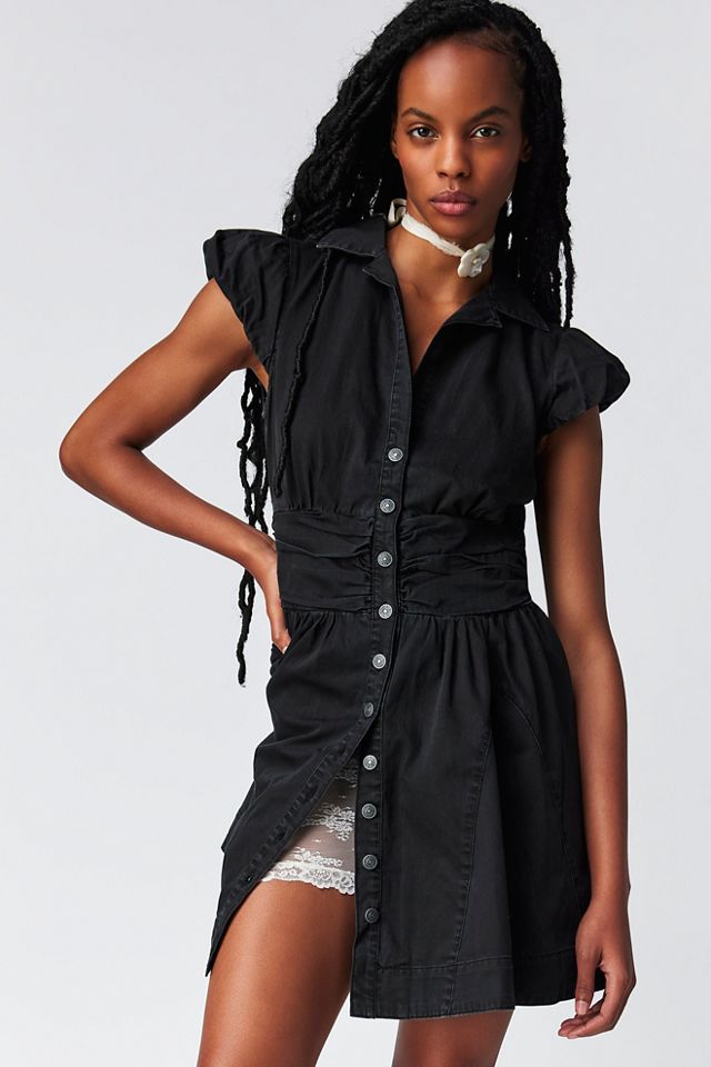 knee length dresses for ladies Free People Cheyenne Denim Mini Dress