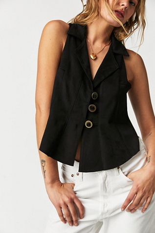 Lacey Vegan Suede Waistcoat Jacket at Free People in Black, Size: Small