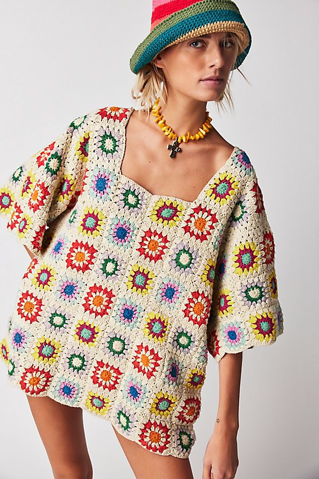 crochet dress free people Y2K Beaded Maxi Selected By Afterlife Boutique 5% rayon Crochet Square Neck Mini Dress