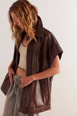 We The Free Rancho Leather Jacket at Free People in Washed Brown, Size: Small