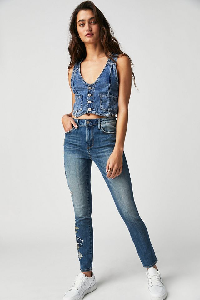 High rise hot sale embroidered jeans